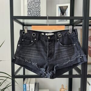 We The Free Black Grommet Waist Mid Rise Button Fly Denim Shorts Women’s Size 27